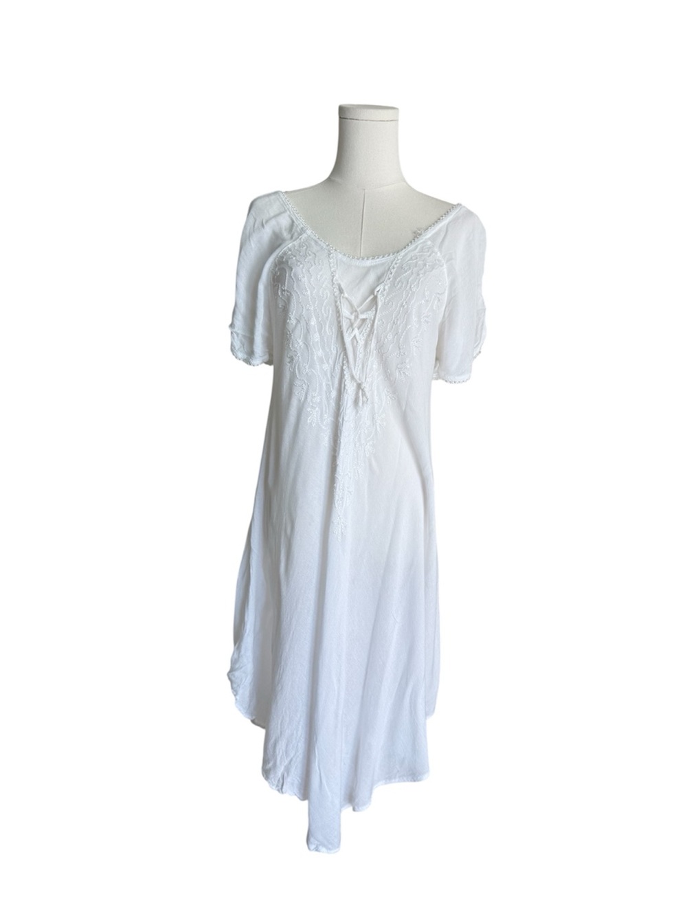 Vintage 90s Y2K White Embroidered Nightgown Slip Fairy Midi Dress